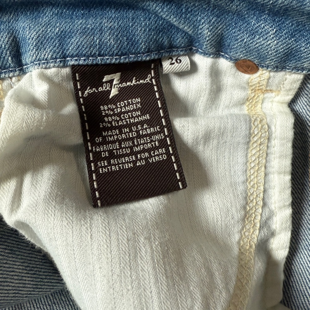 7 For all Mankind Denim Skirt, Distressed, light wash 5 pocket styling, size 26 - Picture 6 of 7